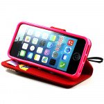 Wholesale iPhone 5 5S Crystal Flip Leather Wallet Case with Stand Strap (RibbonTie Red)